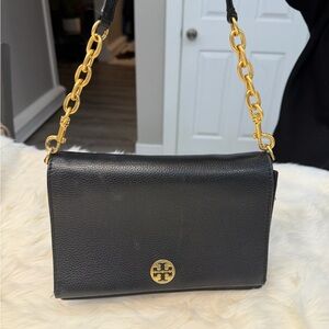 Tory Burch Black Shoulder Bag with Gold Chain